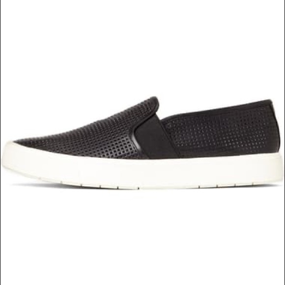 VINCE. Perforated Black Leather Slip-On Sneakers - Picture 4 of 8